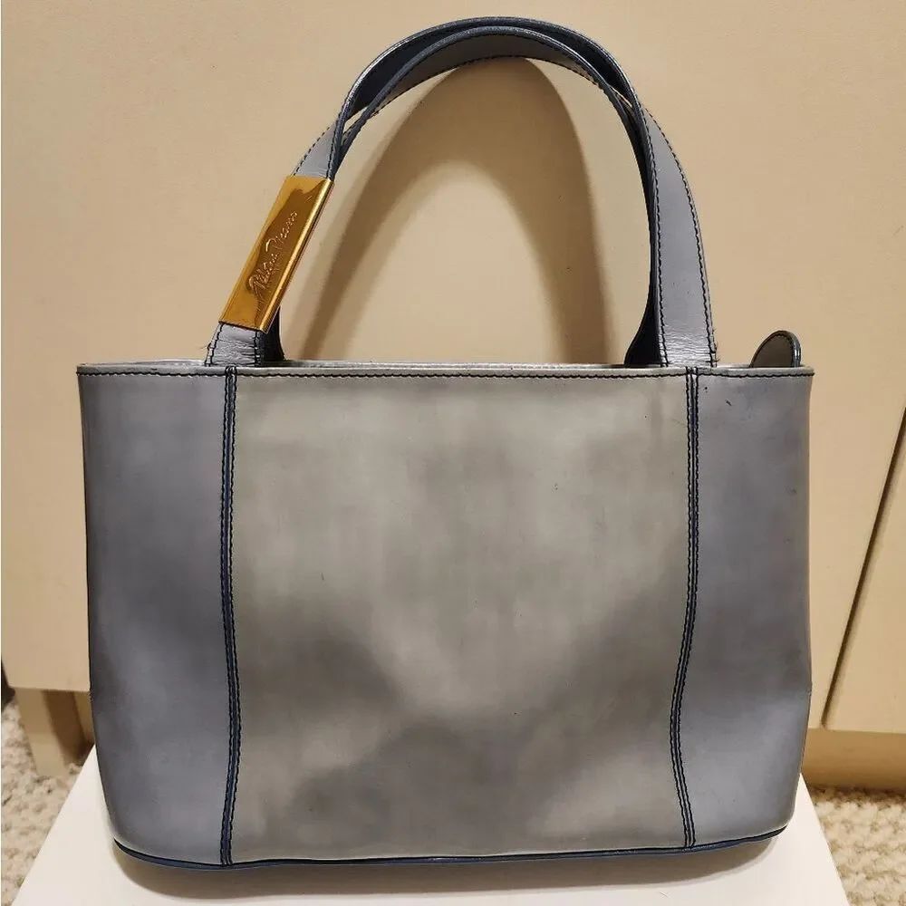 Vintage Pristine Late 1980s Paloma Picasso Blue Leather Structured Satchel Italy